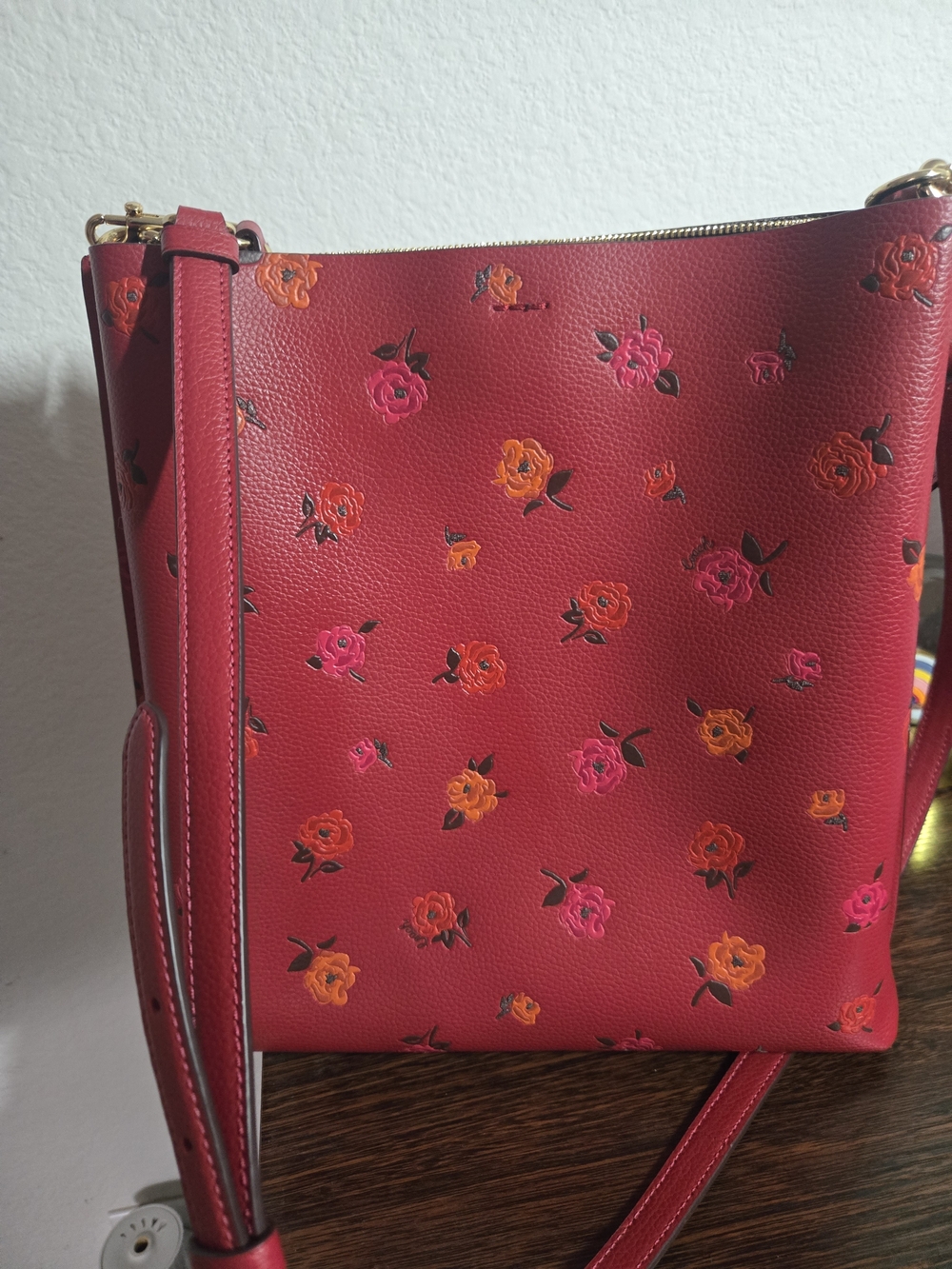 Coach Floral Print Red Leather Shoulder Bag - Picture 2 of 7